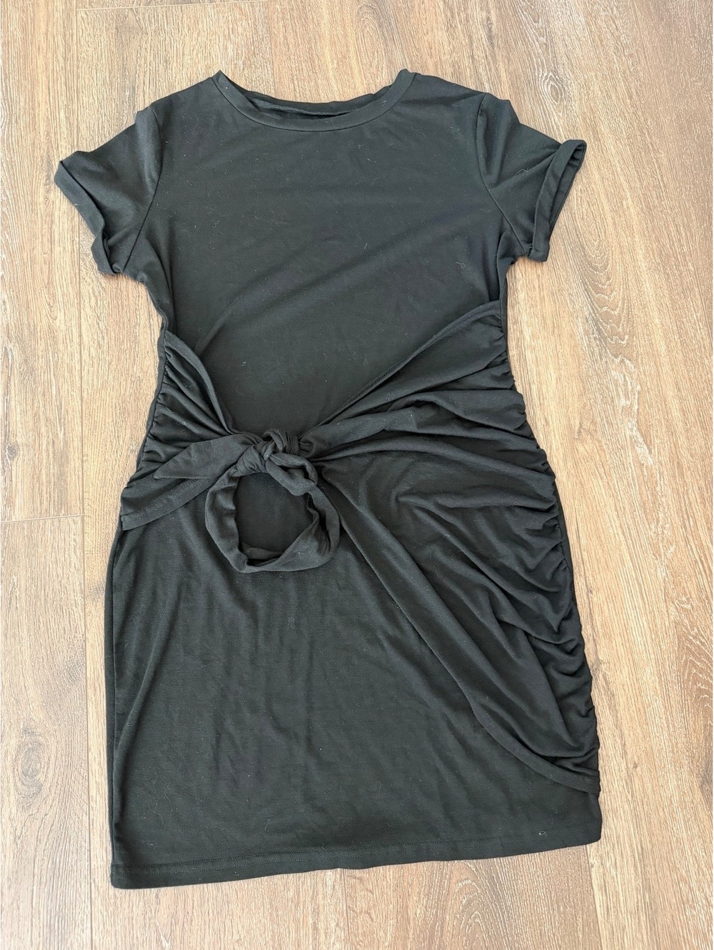 Black Wrap Front Tie Dress Size L; Minimalist; Monochrome.